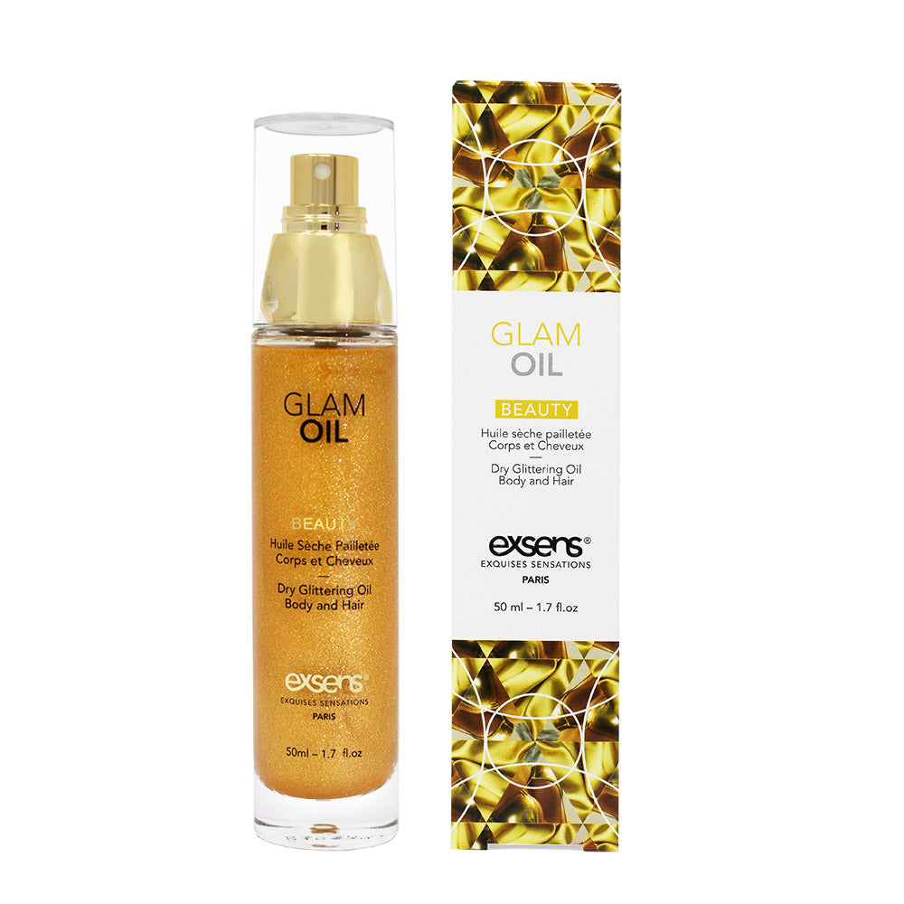 Exsens Glam Oil Nourishing Gold Shimmering Body Oil for Skin & Hair 1.7 oz