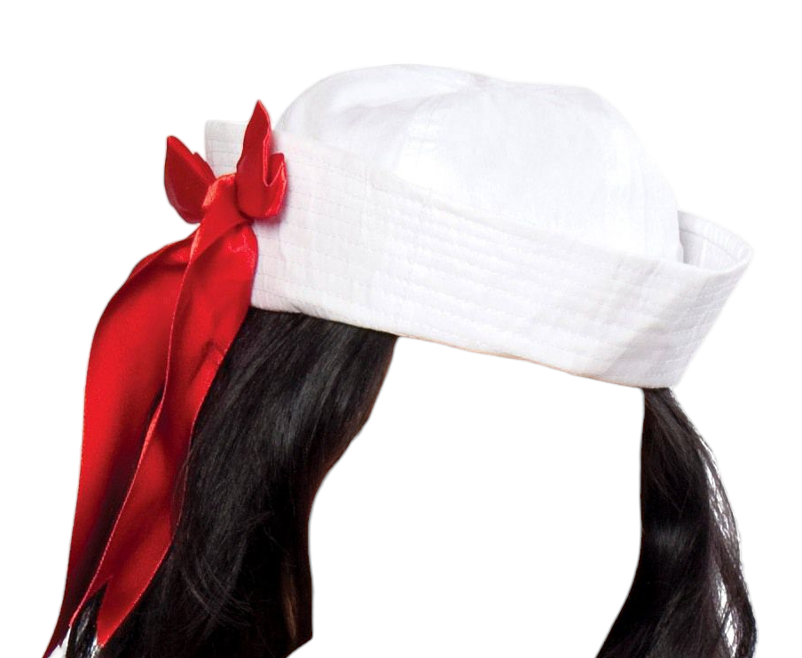 Roma Costume Sailor Hat with Red Ribbon White One Size