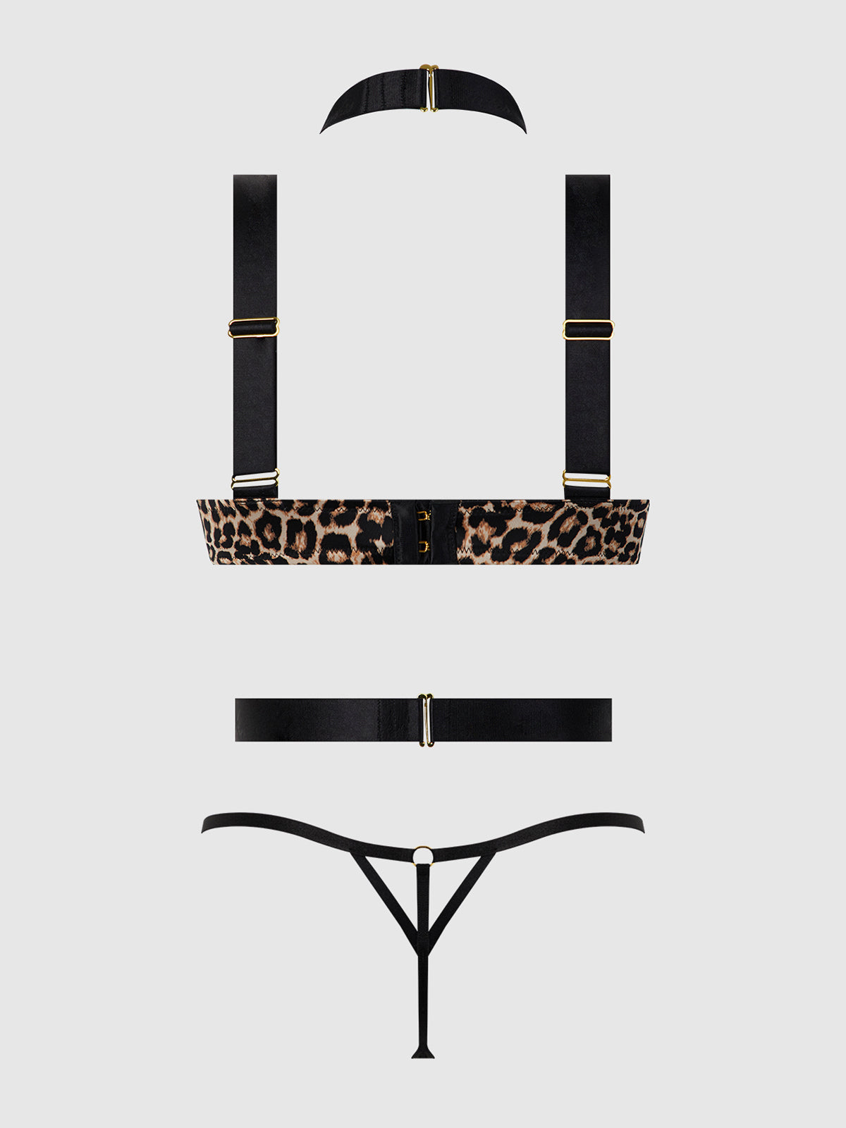 Devon Push Up Bra w/Harness & G-String 3 pc Set Leopard