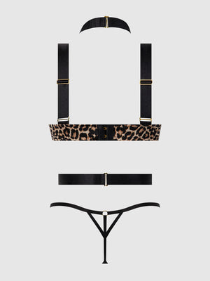 Devon Push Up Bra w/Harness & G-String 3 pc Set Leopard