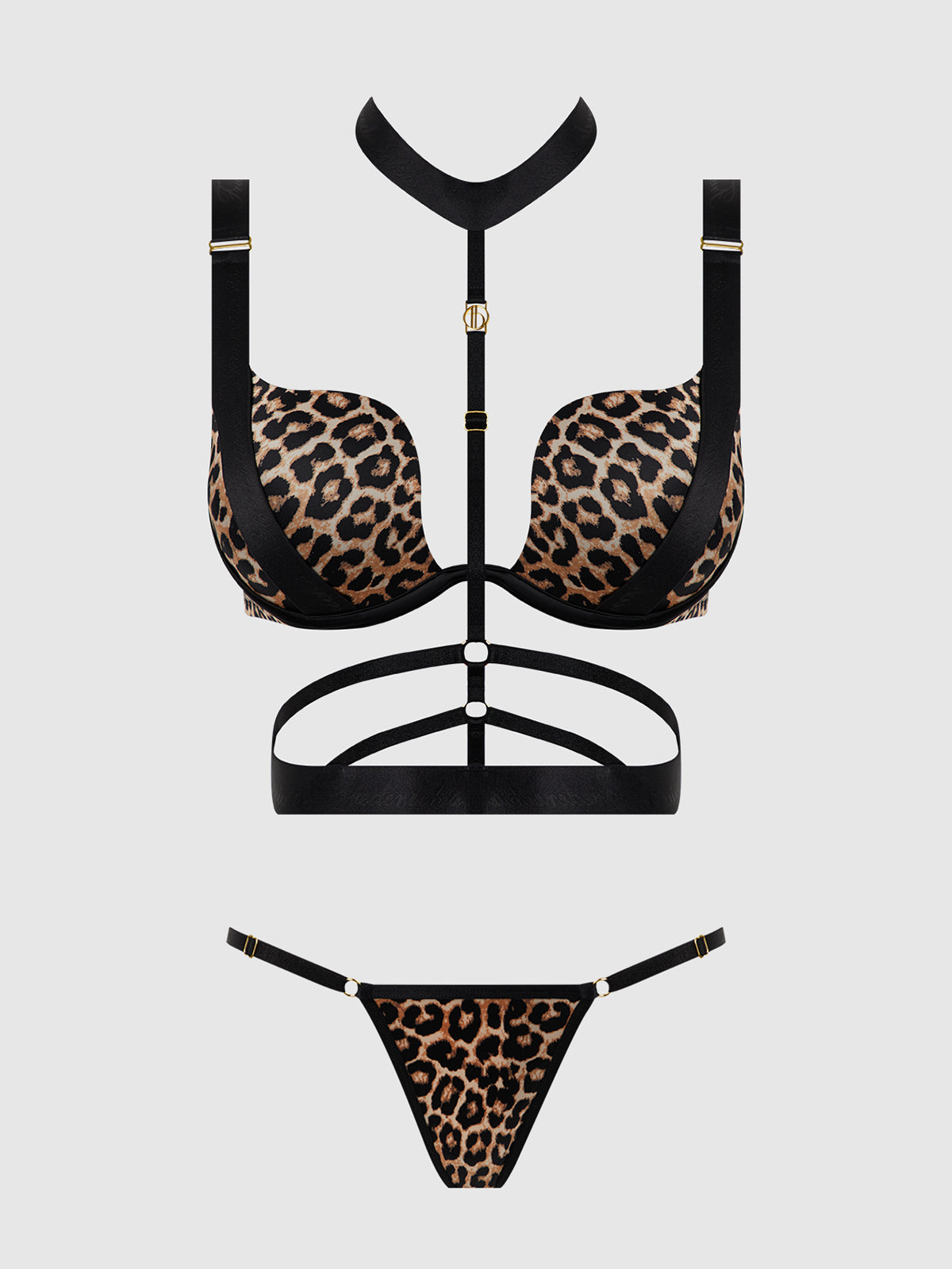 Devon Push Up Bra w/Harness & G-String 3 pc Set Leopard