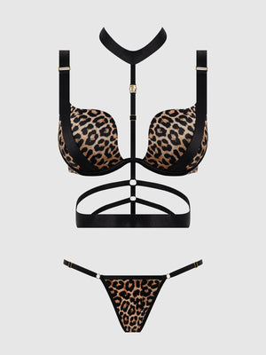 Devon Push Up Bra w/Harness & G-String 3 pc Set Leopard