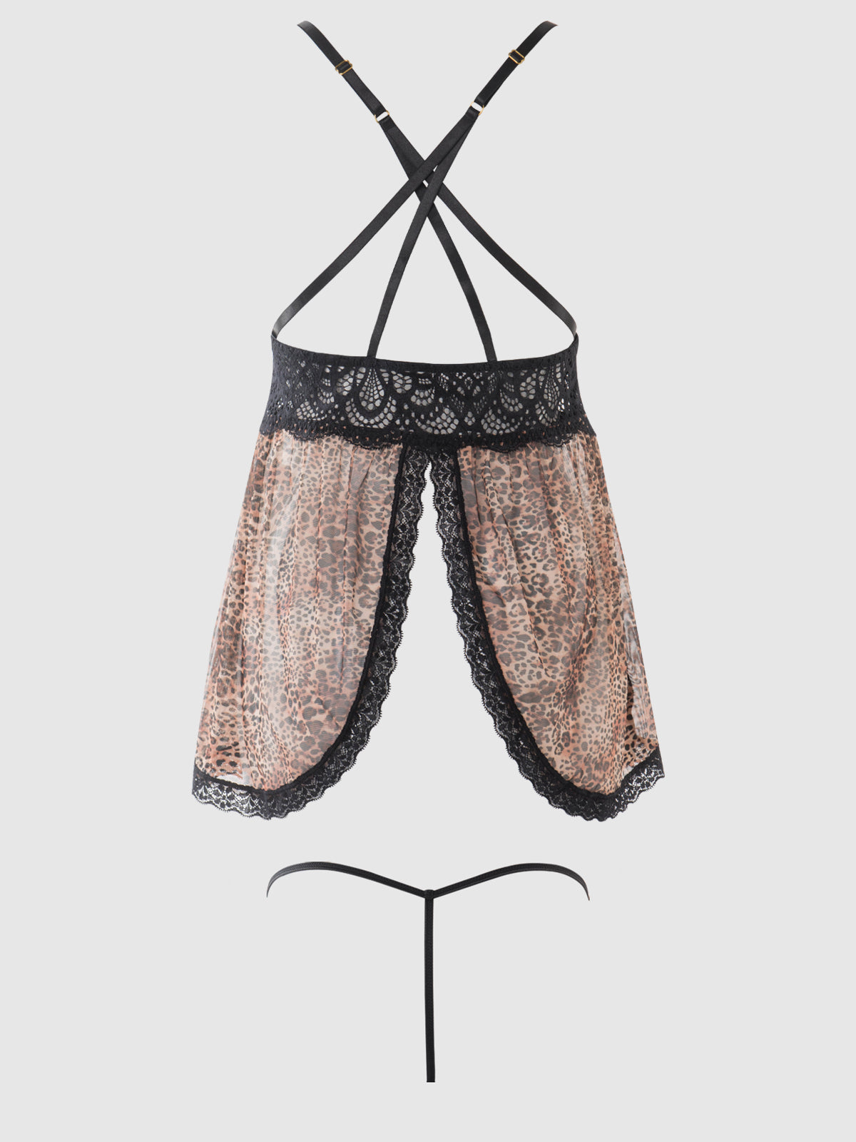 Felicia Mesh and Lace Babydoll with G-String 2 pc Set Leopard