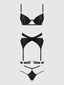 Snake Velvet-Burnout Mesh Bra Garter & Backless Hipster Set Black