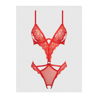 Nadia Lace & Mesh Cutout Teddy Grenadine Dark Orange