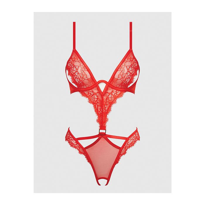 Nadia Lace & Mesh Cutout Teddy Grenadine Dark Orange