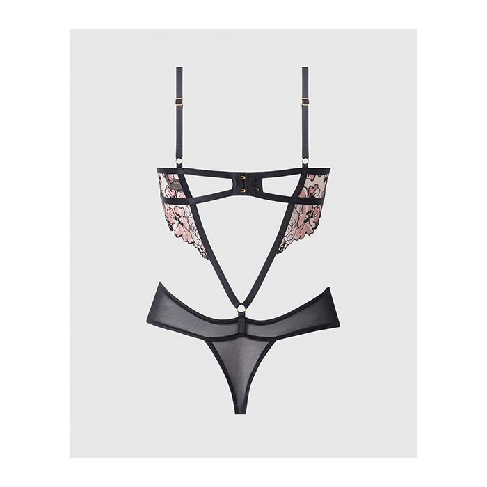 Nova Lace Teddy with Garters Black