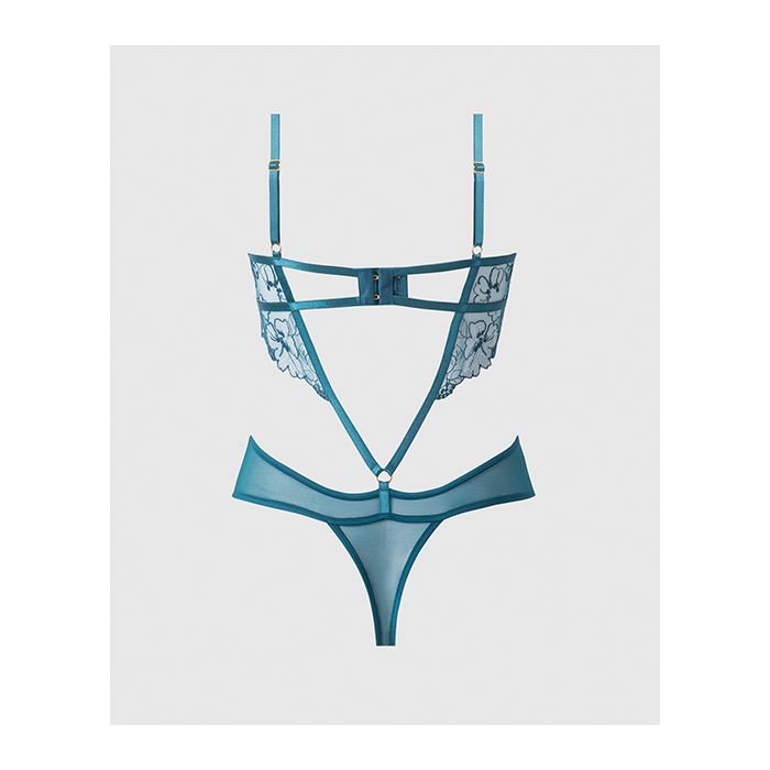 Nova Lace Teddy with Garters Jade Blue