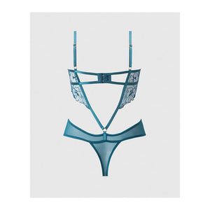 Nova Lace Teddy with Garters Jade Blue