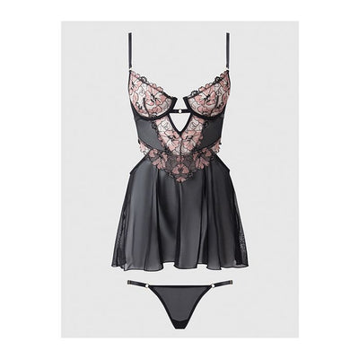 Nova Lace & Mesh Babydoll with G-String 2 pc Set Black