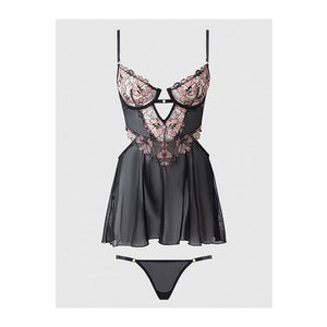 Nova Lace & Mesh Babydoll with G-String 2 pc Set Black