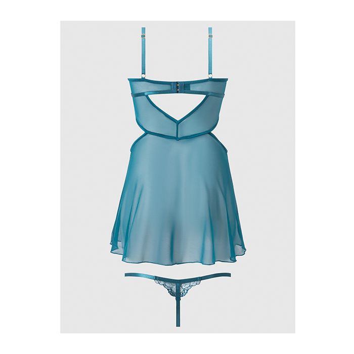 Nova Lace & Mesh Babydoll with G-String 2 pc Set Jade Blue