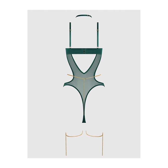 Evangeline Satin & Chain Halter Teddy Green