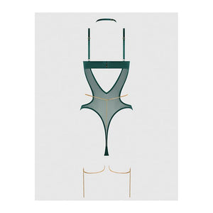 Evangeline Satin & Chain Halter Teddy Green