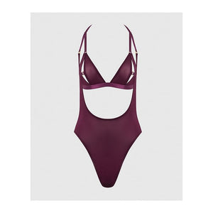 Yasmine Shimmer Mesh Slit Cup Backless Teddy & Bralette Set Burgundy