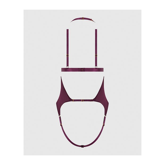 Yasmine Shimmer Mesh Slit Cup Backless Teddy & Bralette Set Burgundy