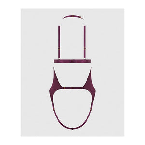 Yasmine Shimmer Mesh Slit Cup Backless Teddy & Bralette Set Burgundy