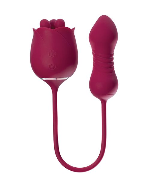 Rosa Dual End Rotating Rose Clit Toy & Thrusting G-Spot Vibrator Red