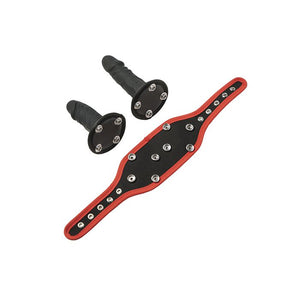 Kinky Play Box Triple Dildo Thrill Strap-On Harness Kit Black/Red