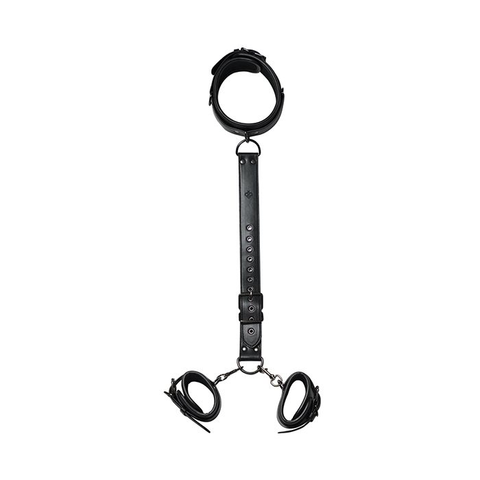 Kinky Play Box Locking Harness Collar to Wrist Restraints Black