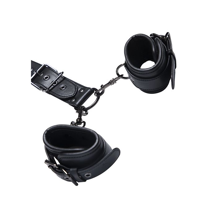 Kinky Play Box Locking Harness Collar to Wrist Restraints Black