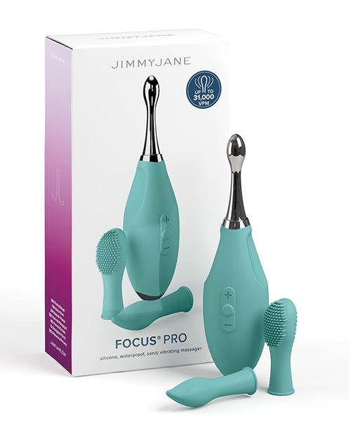 JimmyJane Focus Pro High Frequency Sonic Clitoral Stimulator Teal with Multi Attachable Heads