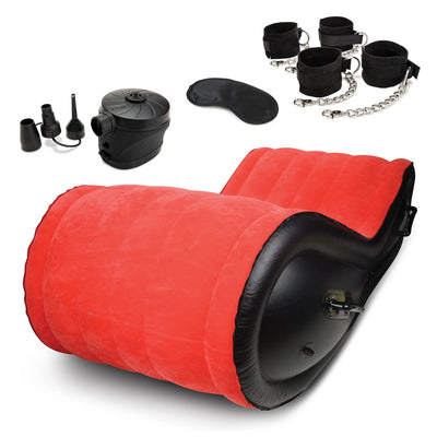 Lux Fetish 6 Pc Inflatable BDSM Sex Sofa with Wrist & Ankle Restraints Red/Black