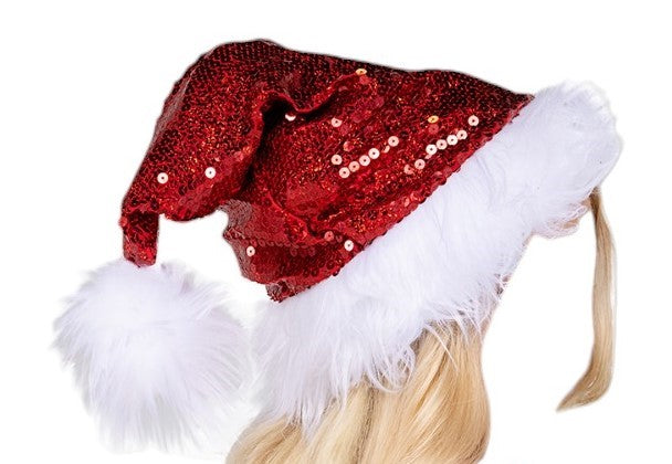Roma Costume Fur Trimmed Sequin Christmas Hat Costume Accessory Red/White One Size