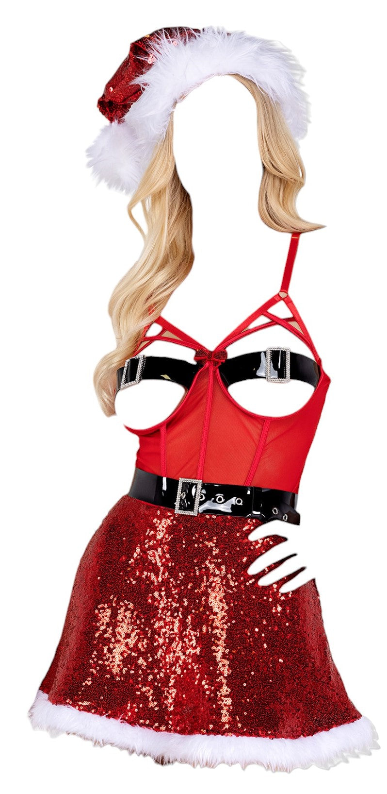 Roma Costume Sexy Miss Claus Boob Cutout Corset & Sequin Skirt Costume Red/Black/White