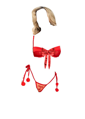 Roma Costume 2 PC Naughty & Nice Satin Underwire Bra & Thong Set Red