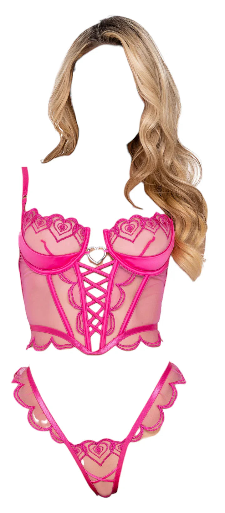 Roma Costume Bubblegum Heart 2 PC Underwire Cup Bustier & Thong Set Pink