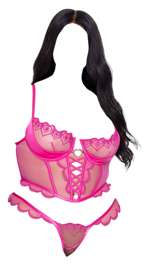 Roma Costume Bubblegum Heart 2 PC Underwire Cup Bustier & Thong Set Pink