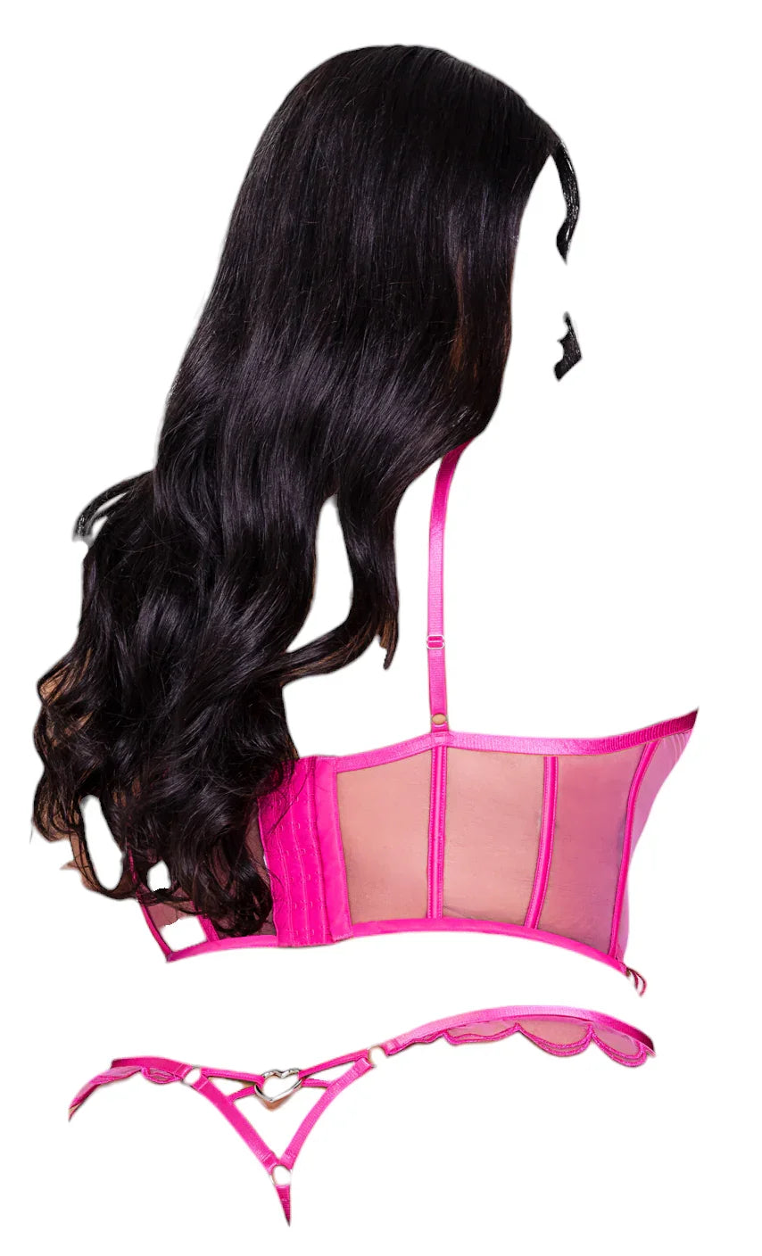 Roma Costume Bubblegum Heart 2 PC Underwire Cup Bustier & Thong Set Pink