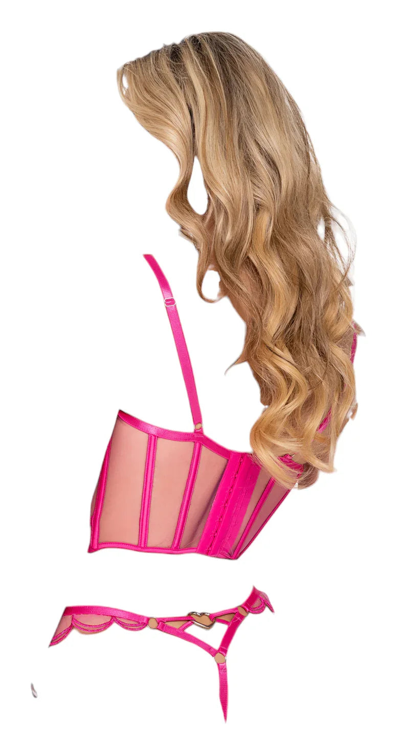 Roma Costume Bubblegum Heart 2 PC Underwire Cup Bustier & Thong Set Pink