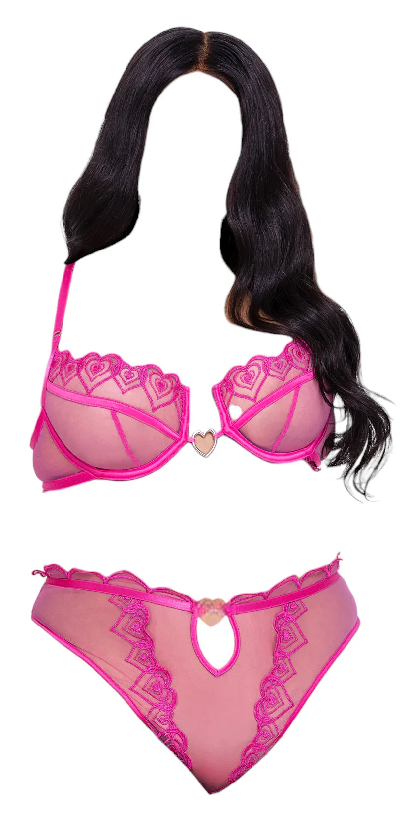Roma Costume Bubblegum Heart 2 PC Underwire Cup Bra & Thong Short Set Pink