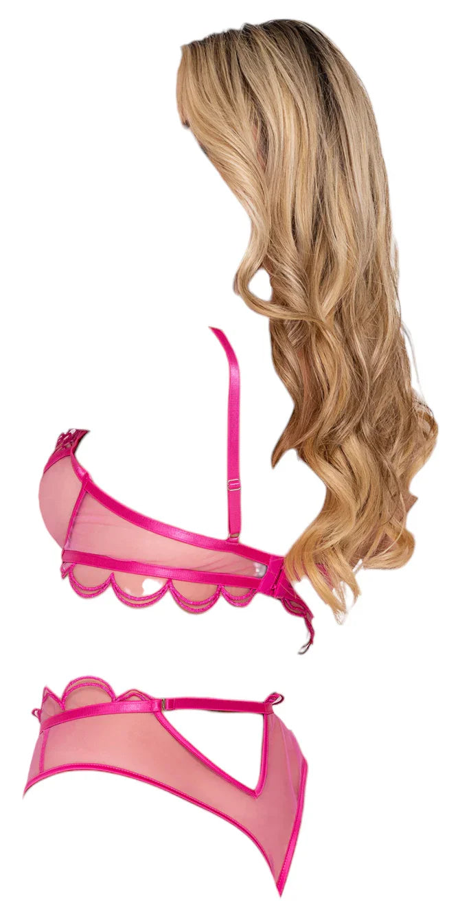 Roma Costume Bubblegum Heart 2 PC Underwire Cup Bra & Thong Short Set Pink