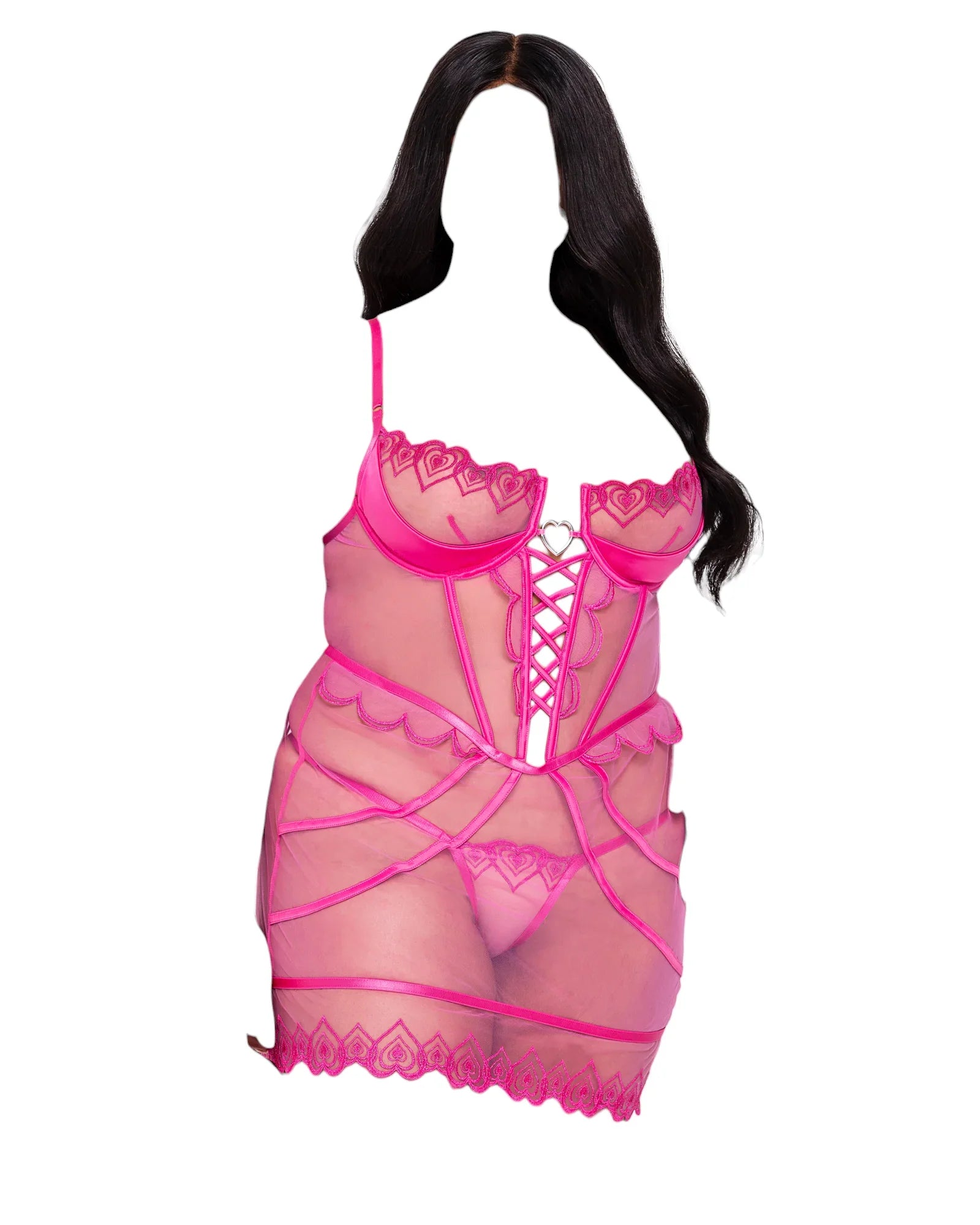 Roma Costume Bubblegum Heart Slip 2 PC Underwire Cup Slip & Thong Set Pink