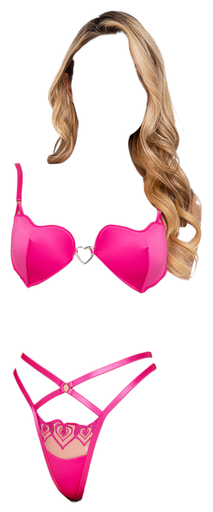 Roma Costume Bubblegum Heart Cup 2 PC Bra & Thong Short Set Pink