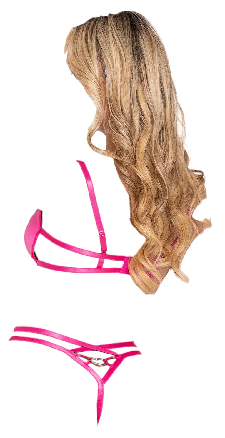 Roma Costume Bubblegum Heart Cup 2 PC Bra & Thong Short Set Pink
