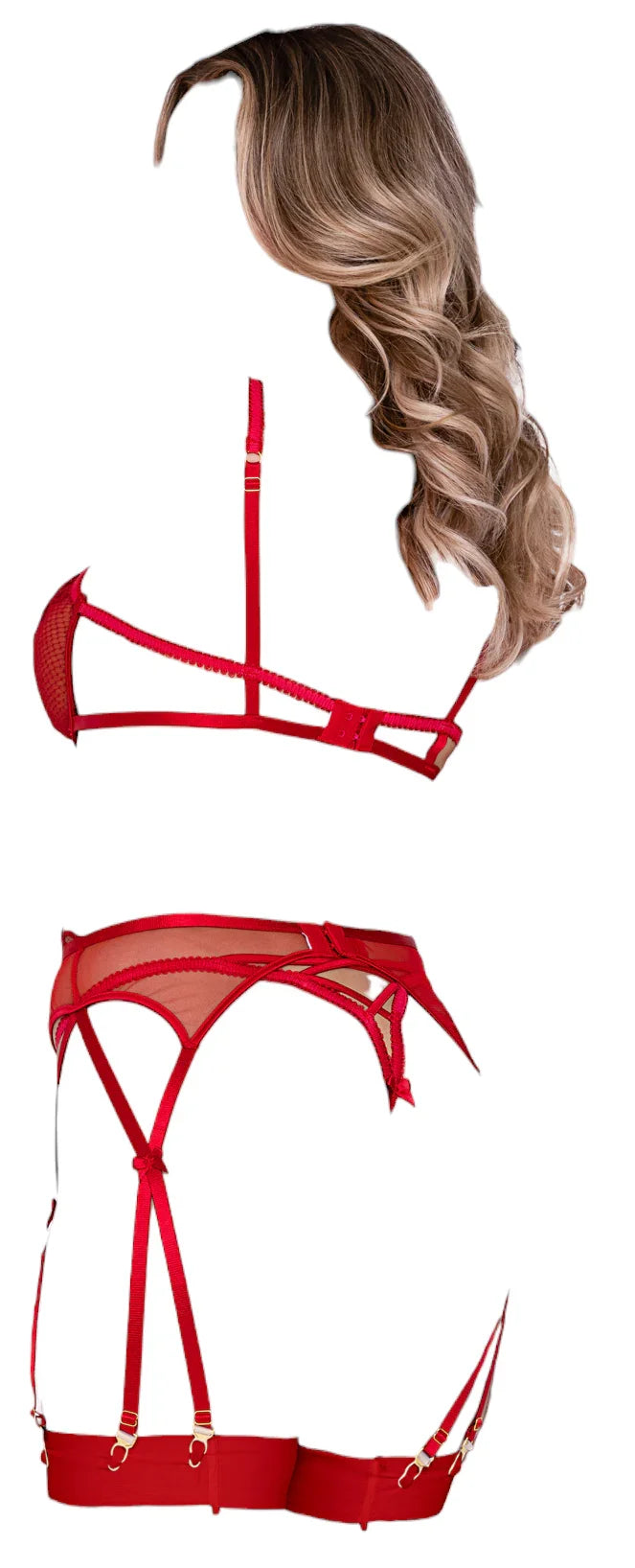 Roma Costume Rouge Bow 3 PC Underwire Cup Bra with Thong & Garter Short Set Red