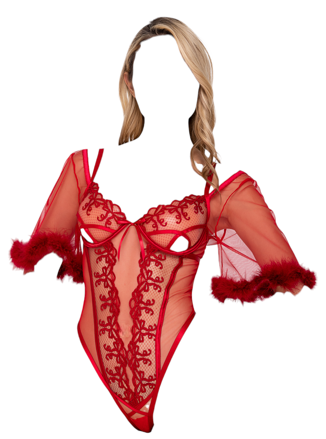Roma Costume Rouge Bow Underwire Cup Teddy with Sleeves Red