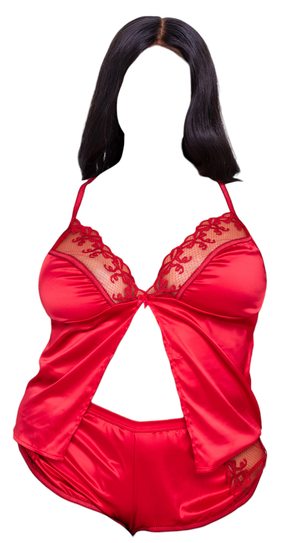 Roma Costume Rouge Bow 2 PC Camisole Lounge & Shorts with Side Slits Set Red