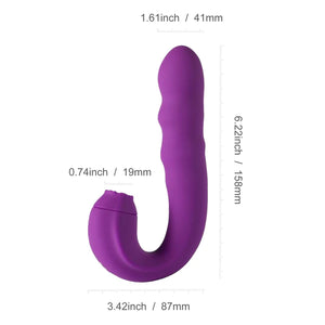Lilian 3-n-1 Double Ended G-Spot Vibrator with Rotating Head & Vibrating Tongue Purple