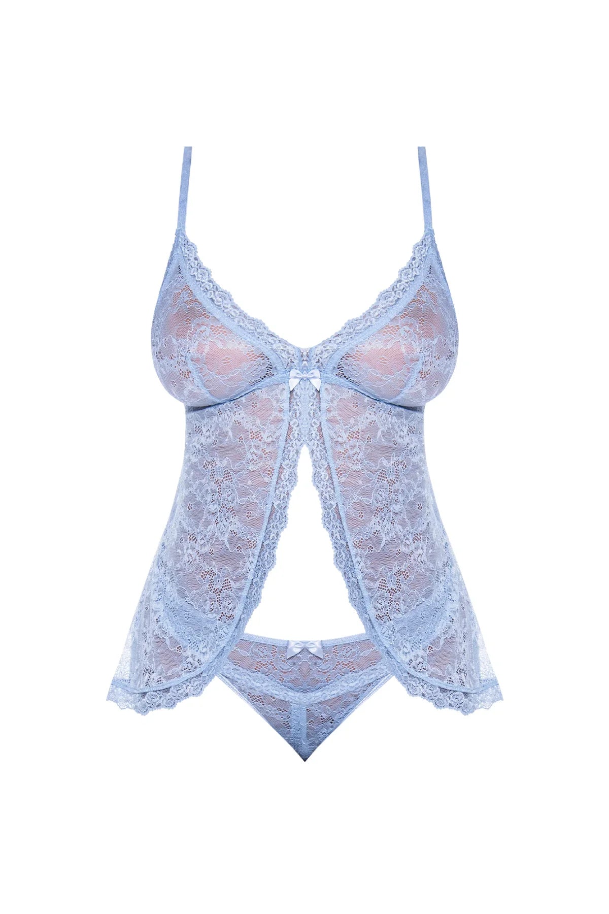 Magic Silk Ooh La Lace Babydoll & Split-Crotch Panty Set Periwinkle