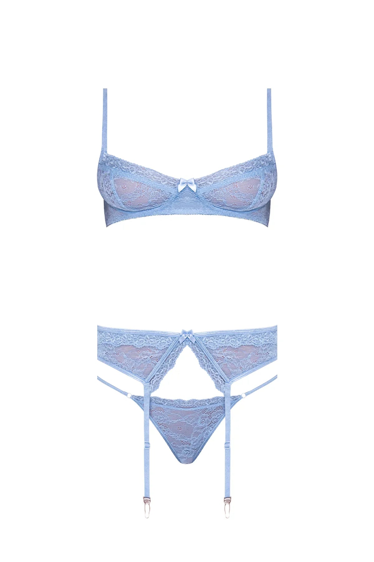 Magic Silk Ooh La Lace Demi Bra, Garter & Tanga Set Periwinkle