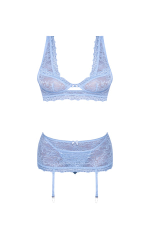 Magic Silk Ooh La Lace Bralette, Garter Skirt & G-String Set Periwinkle