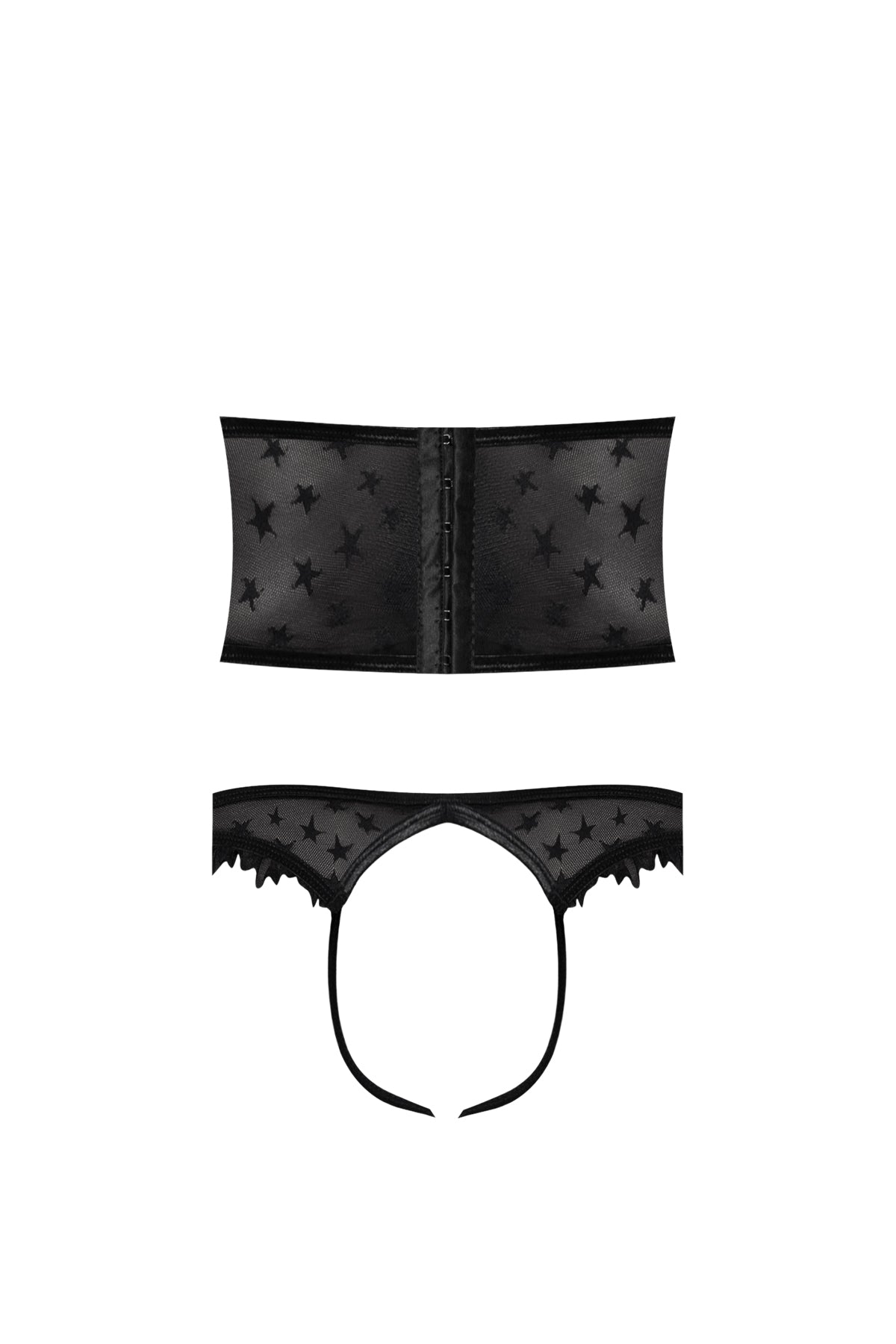 Magic Silk Love Star Cupless Bustier & Open Crotch Panty Set Black