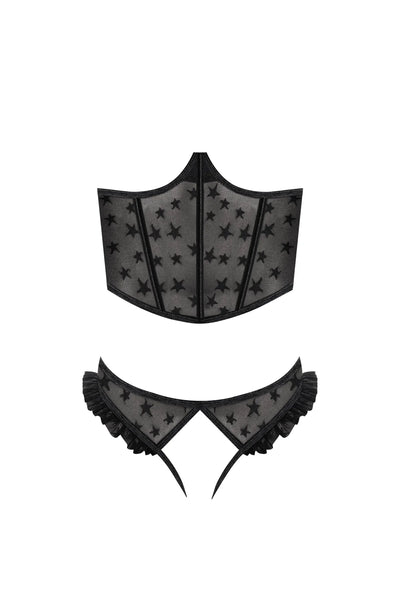 Magic Silk Love Star Cupless Bustier & Open Crotch Panty Set Black