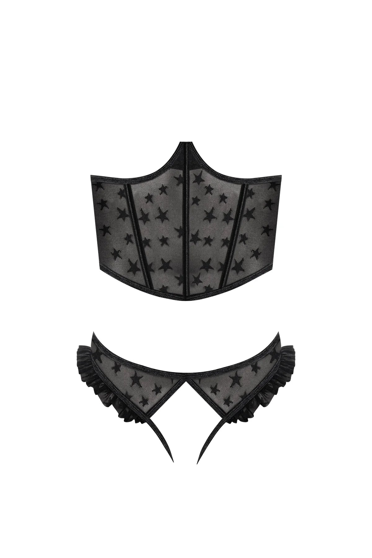 Magic Silk Love Star Cupless Bustier & Open Crotch Panty Set Black