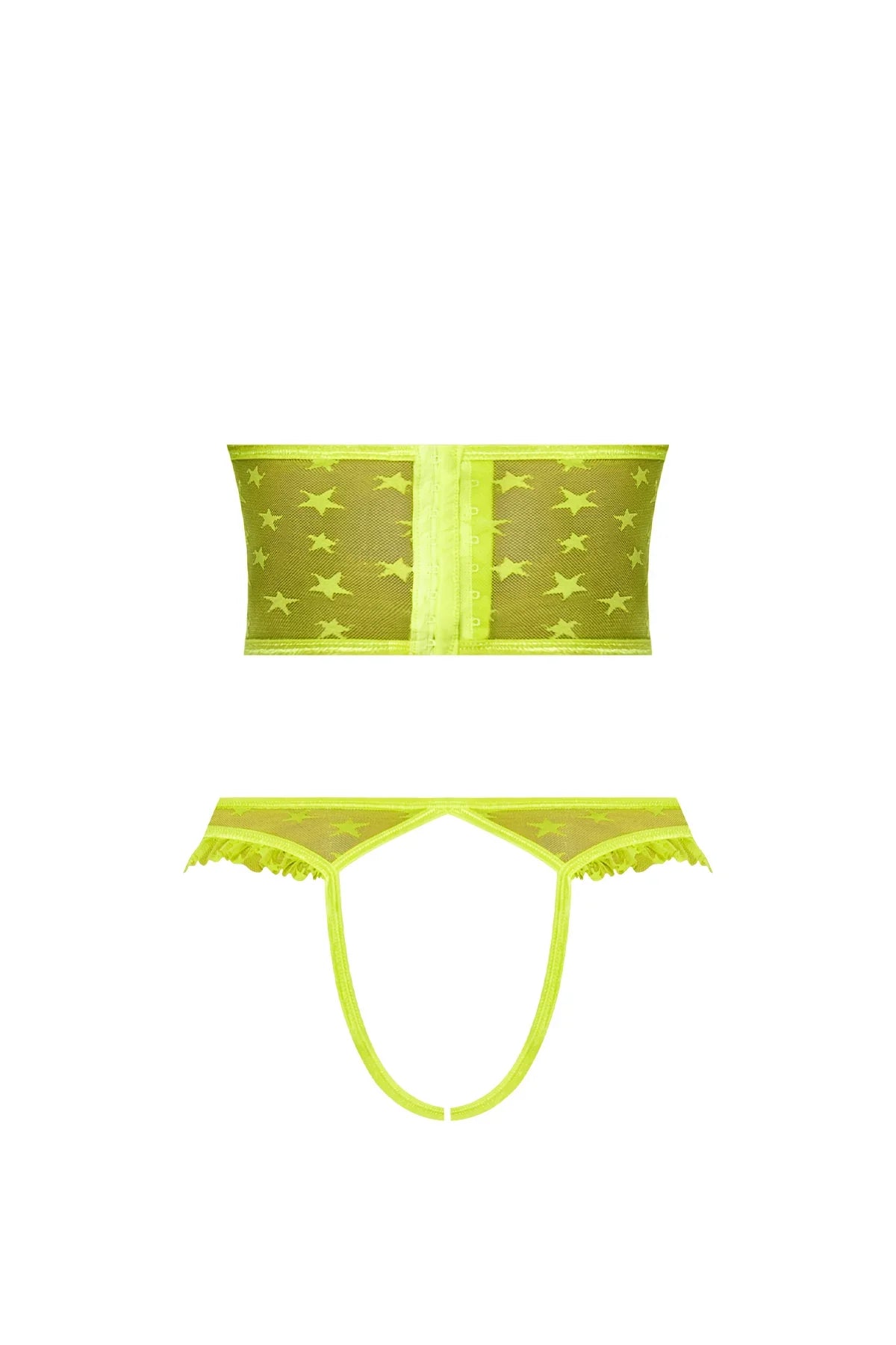 Magic Silk Love Star Cupless Bustier & Open Crotch Panty Set Neon Lime Green